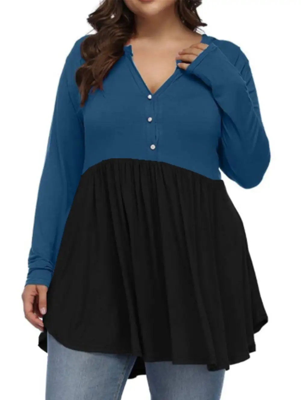V-Neck Button-Down Tunic Top