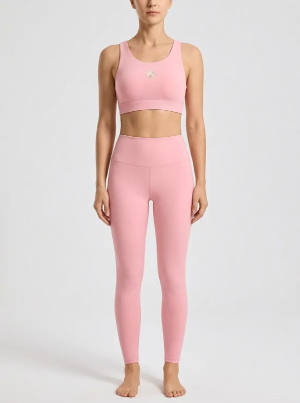Women's Daisy-Embroidered Scoop-Neck Ribbed Left-Chest Sports Bra