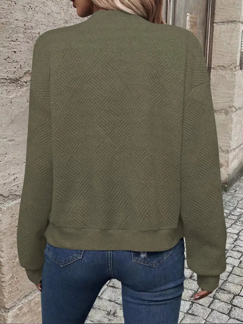 Plus Size Zip-Up Long Sleeve Textured Jacket