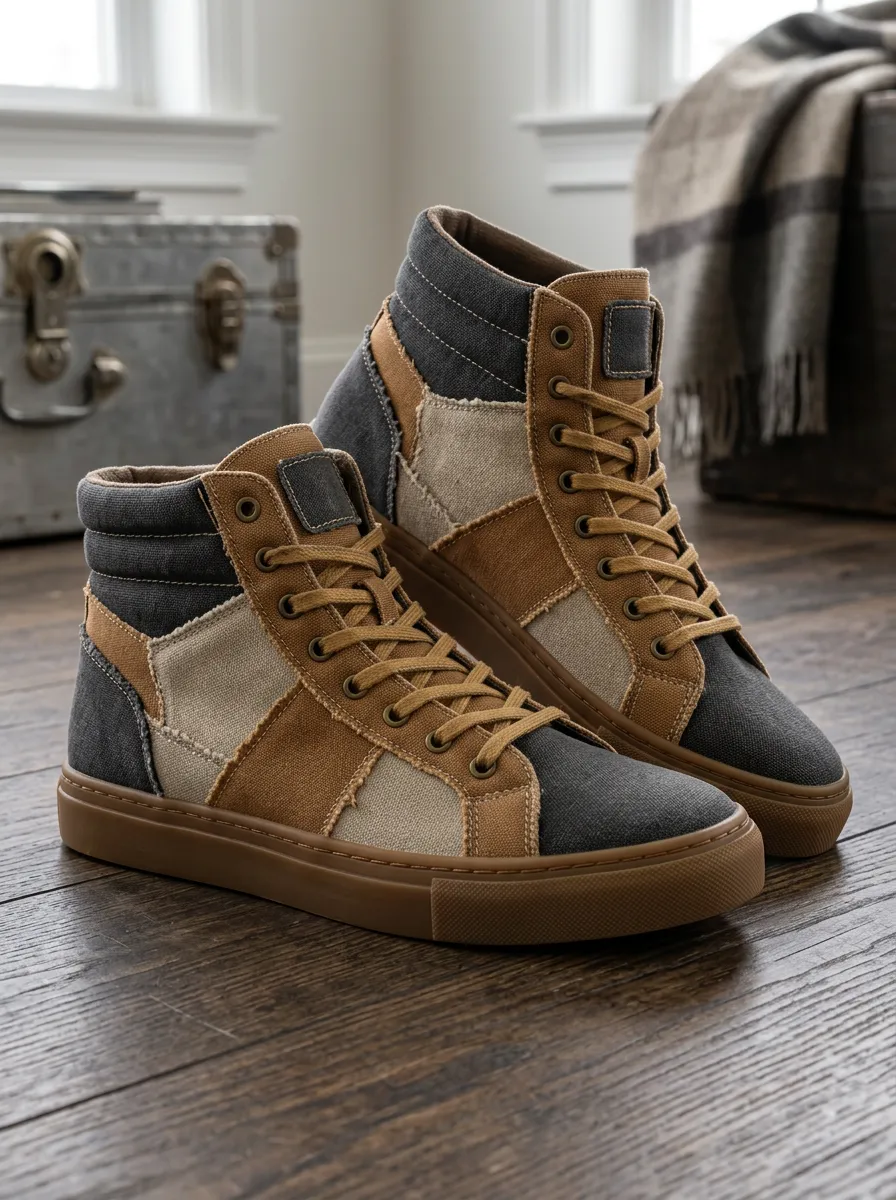 Men's Vintage Style Patchwork Canvas High Top Sneakers
