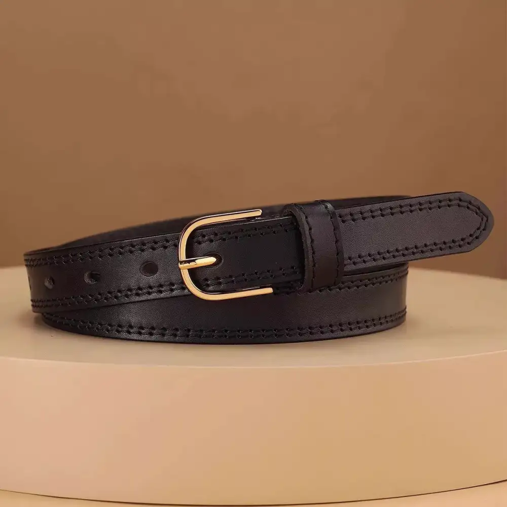 Everyday Classic Leather Belt with Golden Buckle