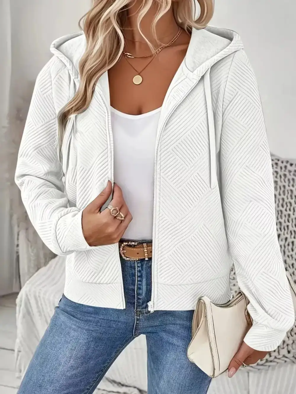 Textured Zip-Up Hooded Jacket
