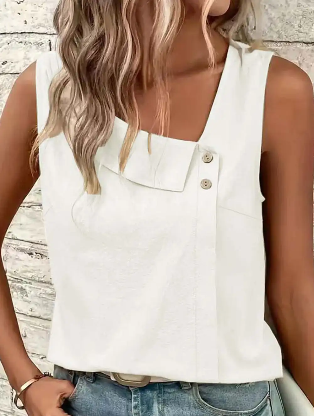 Asymmetric Shoulder Sleeveless Tank Top