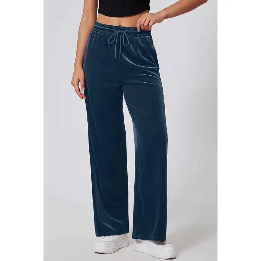 Drawstring Elastic Waist Straight Leg Pants