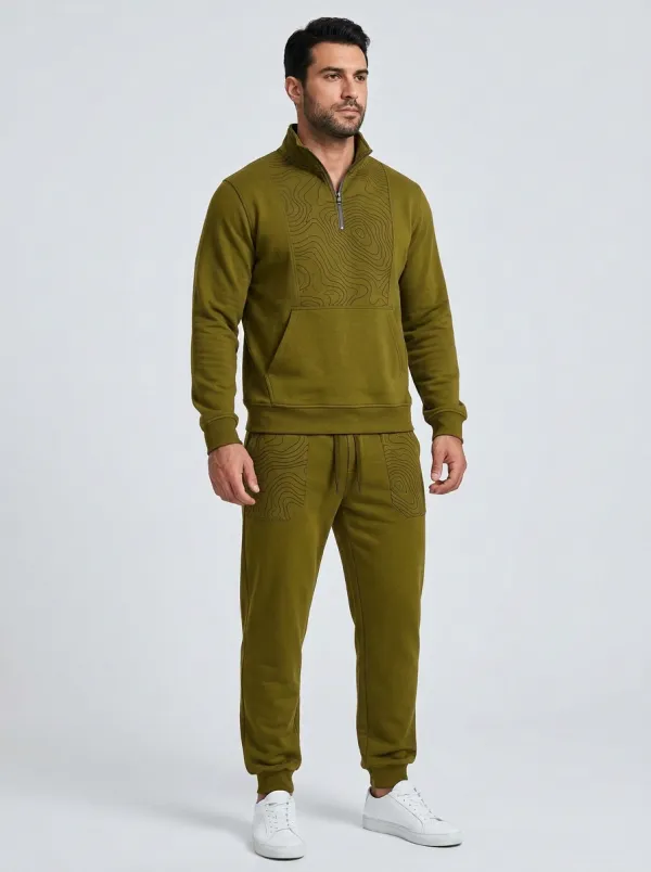 Men's Modern Outdoor Explorer Topographic Map Print Jogger Set
