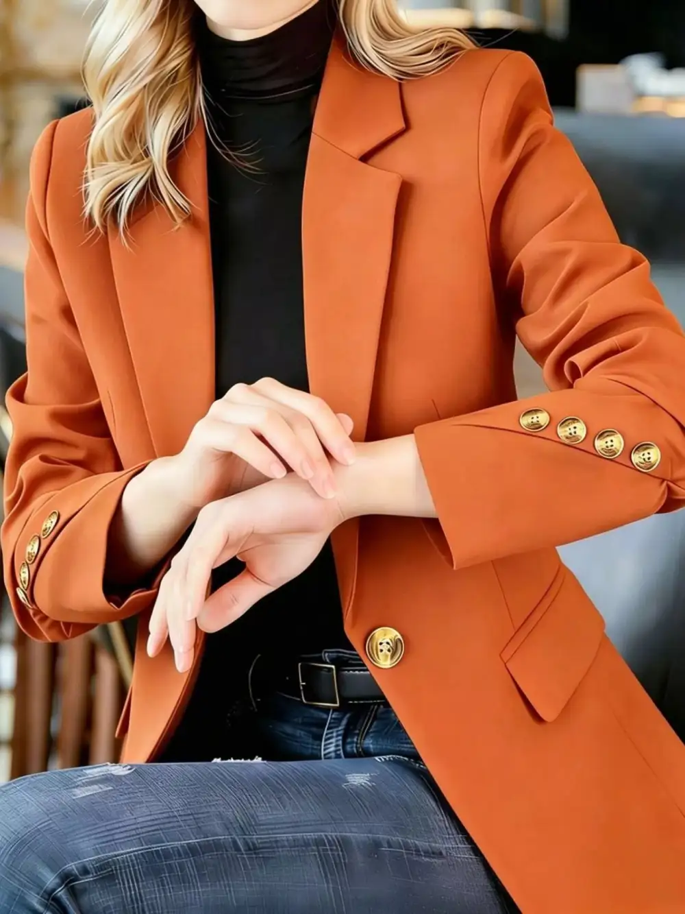 Refined Single-Button Lapel-Collar Blazer
