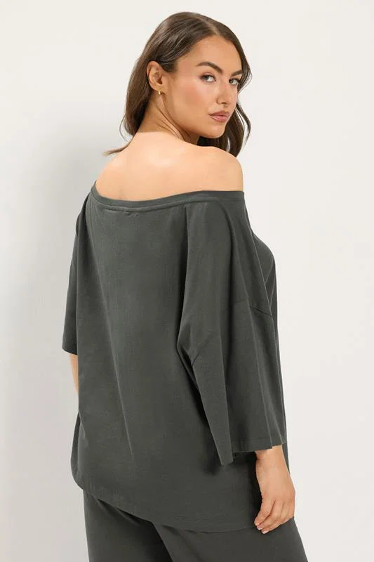 Grey Off Shoulder Tee detail 2
