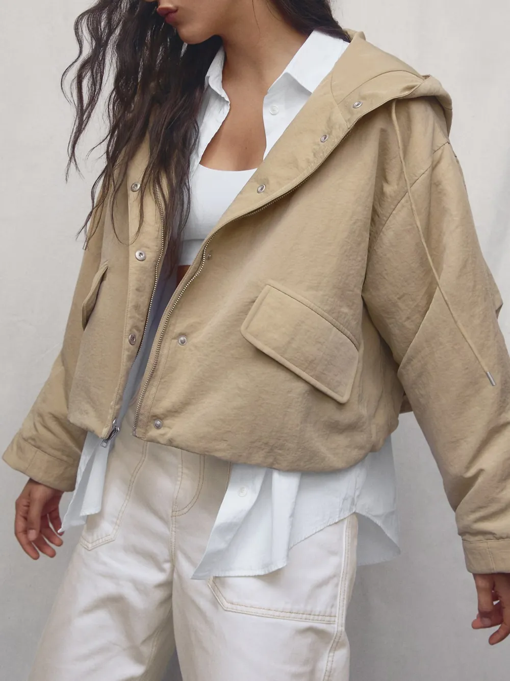 Solid Color Drawstring Hat Jacket