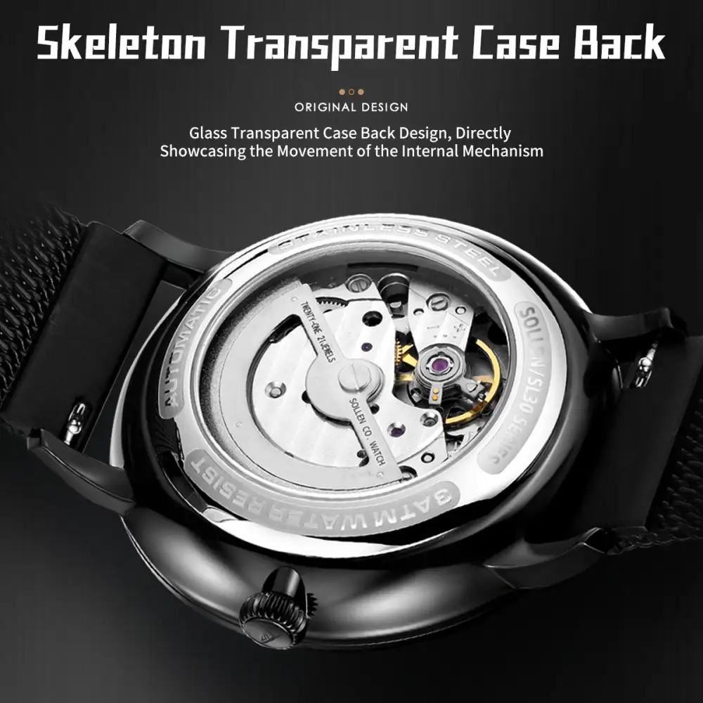 Sollen SL305 Men's Minimalist Automatic Mechanical Watch - 42mm Stainless Steel Case Slim 9.9mm 24H Subdial Date Window Wristwatch