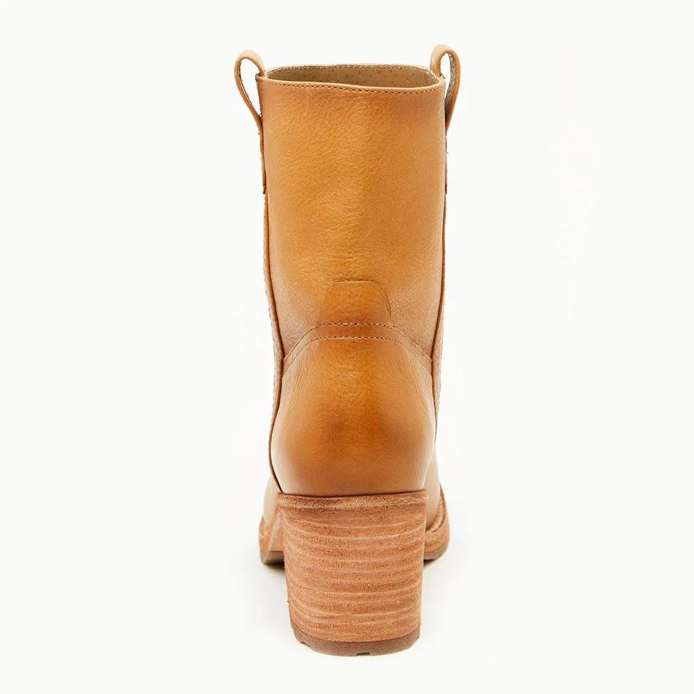 Faux-Leather Pull-On Round-Toe Block-Heel Ankle Boots