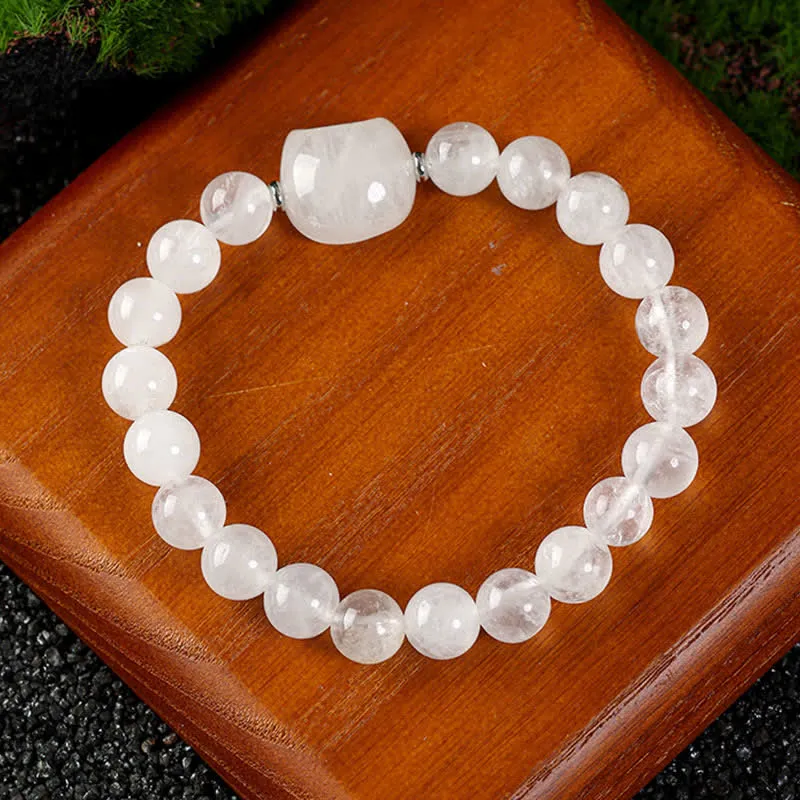Cute Cat Design Lace Agate Clear Quartz Bracelet