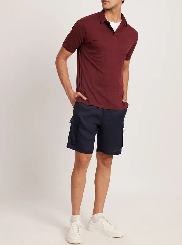 Indigo Linen Cargo Shorts