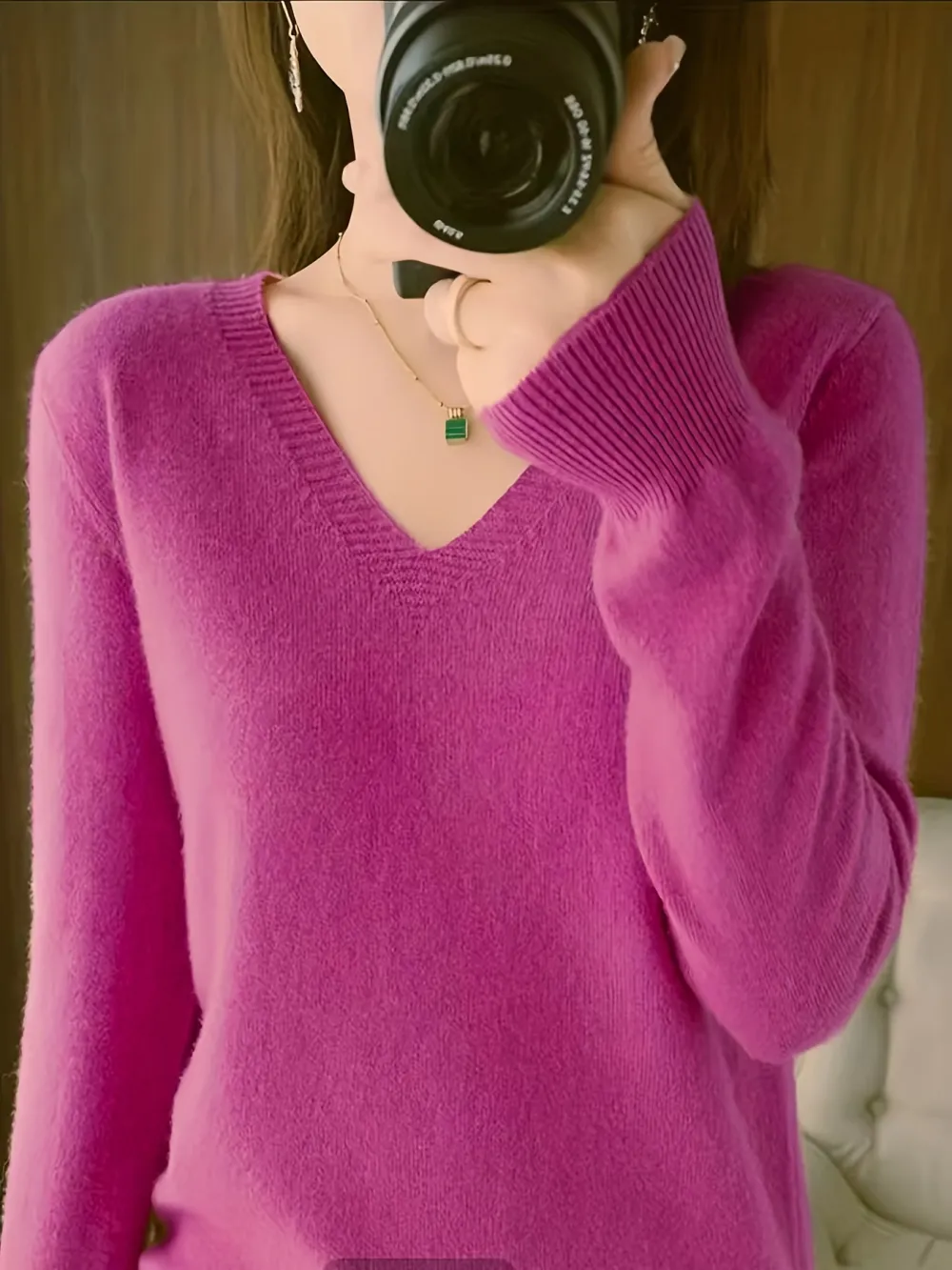 Day V Neck Long Sleeve Knitted Sweater