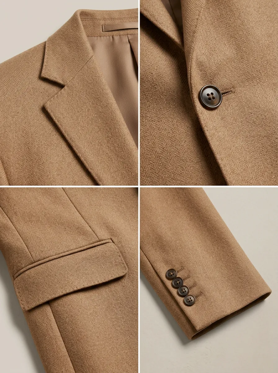 Men's Classic Camel Wool Solid Color Blazer Jacket