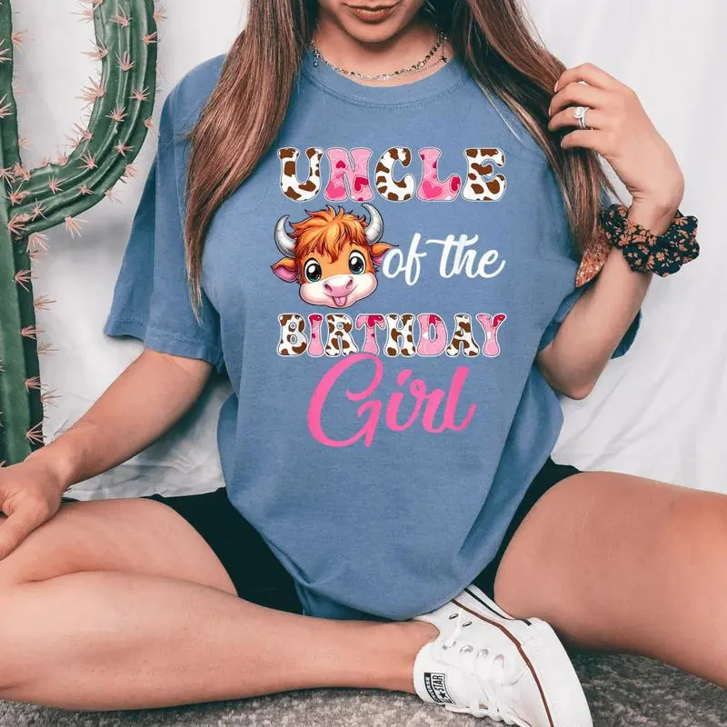 Uncle Of The Birthday Girl Highland Cow Farm 1St Birthday Women's Oversized Comfort T-Shirt