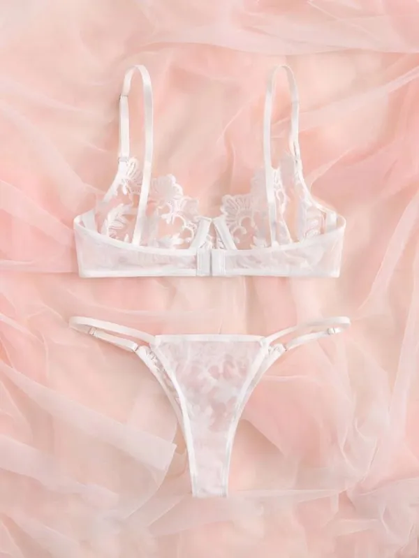 Refined Embroidered Mesh Lingerie Set