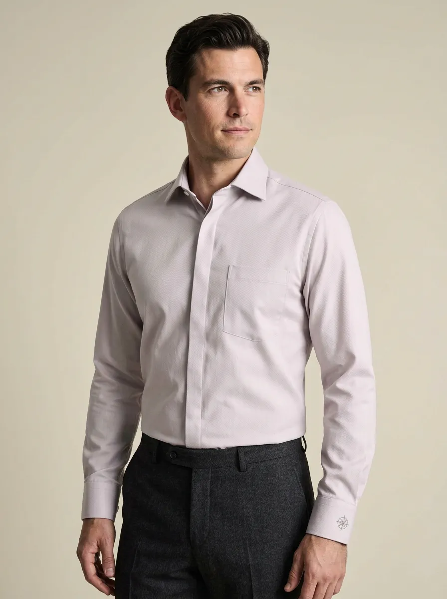 Men's Harbor Non-Iron Cotton Compass Embroidered Long Sleeve Shirt