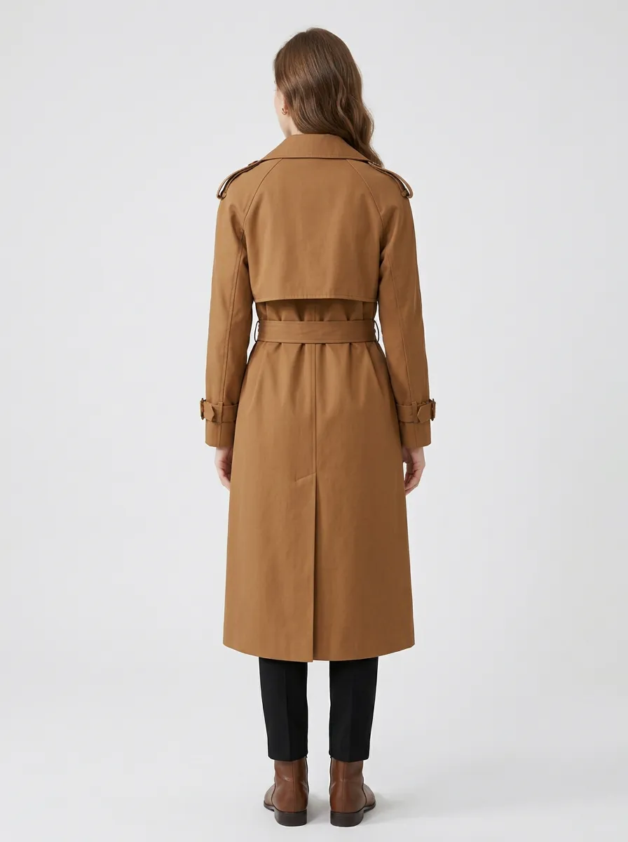 Women's Refined Double-Breasted Belted Classic Long Trench Coat