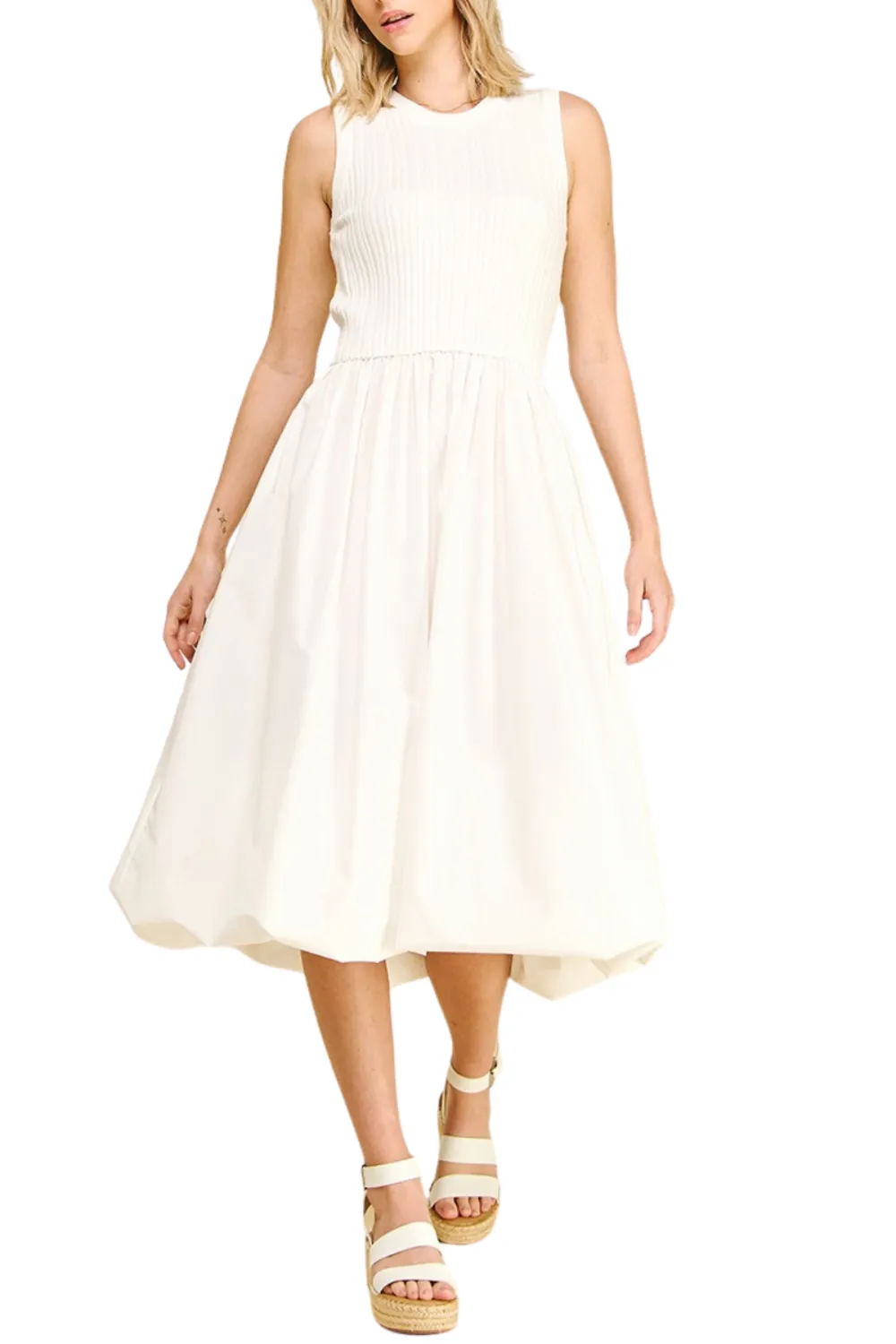 Sleeveless Contrast Detail Bubble Hem Midi Dress