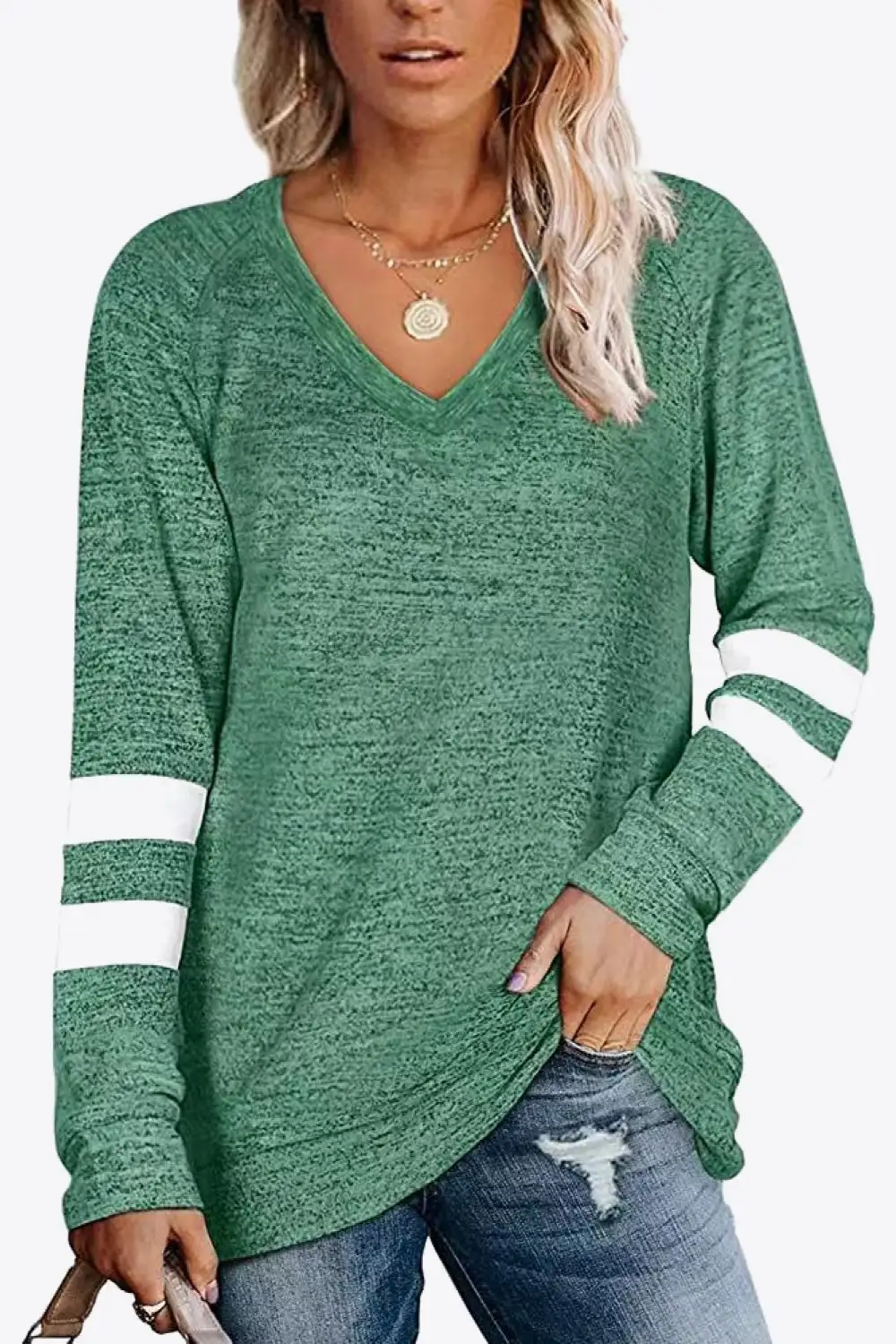 Striped Contrast Raglan Sleeve Top