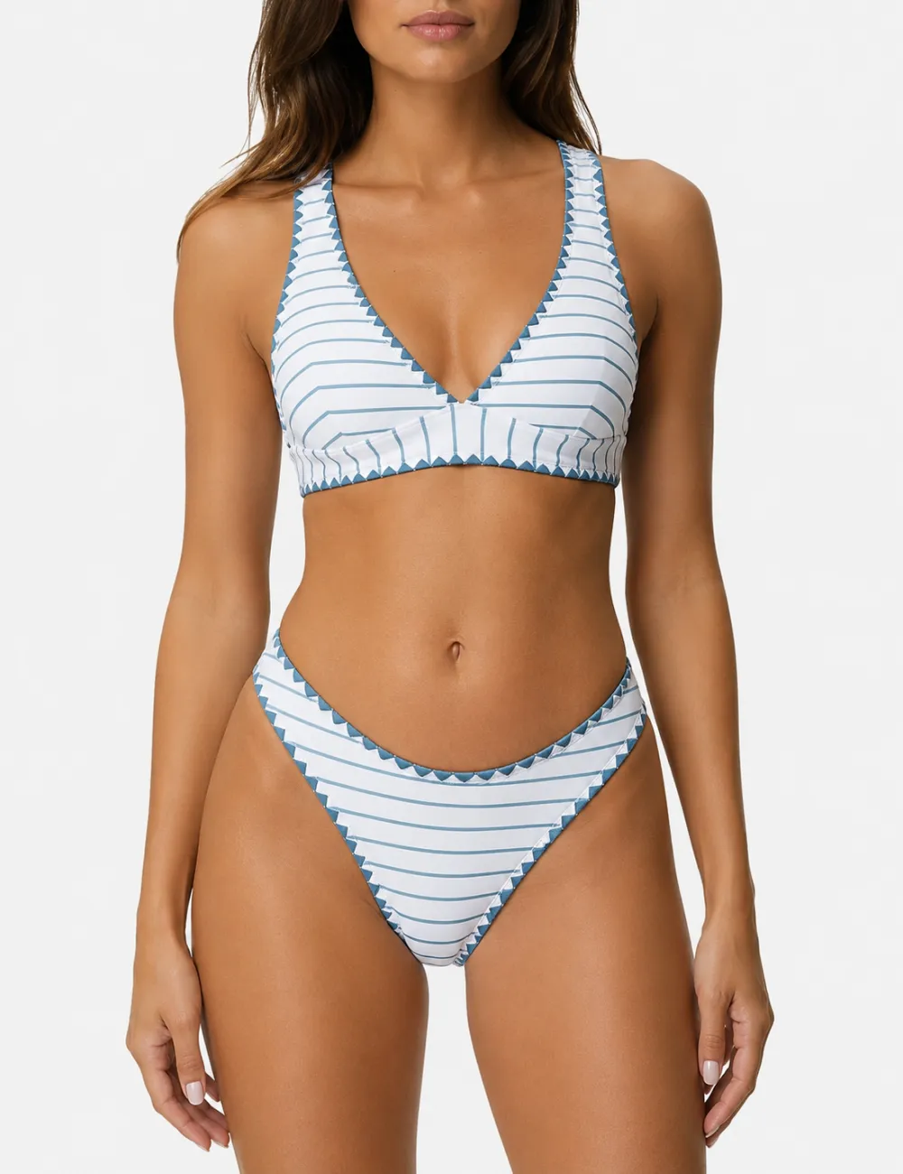Contrast Trim V Neck Bralette Two Piece Bikini Set