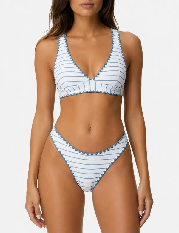 Contrast Trim V Neck Bralette Two Piece Bikini Set
