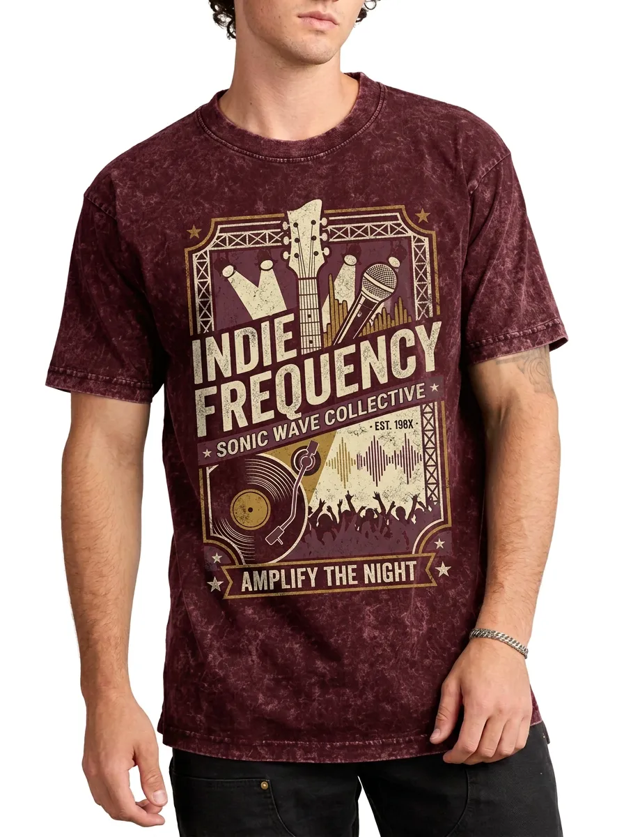 Men's Indie Music Lover Guitar Vinyl Record Printed T-shirt