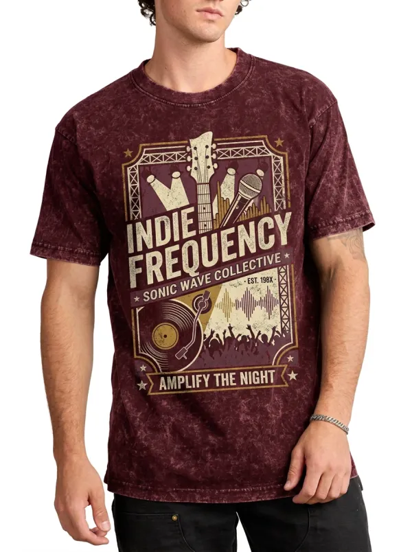 Men's Indie Music Lover Guitar Vinyl Record Printed T-shirt