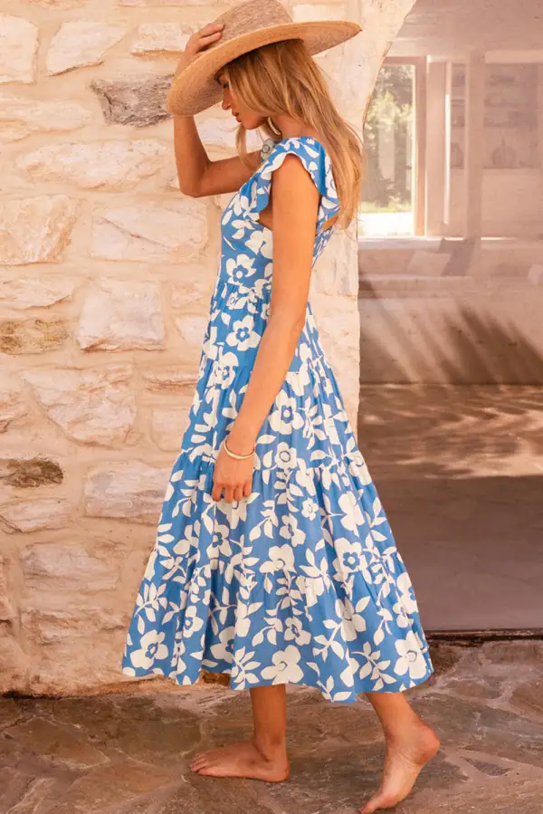 Floral Tiered Sleeveless Midi Dress
