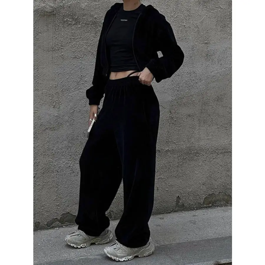 Zip Up Hoodie and Pocketed Pants Set