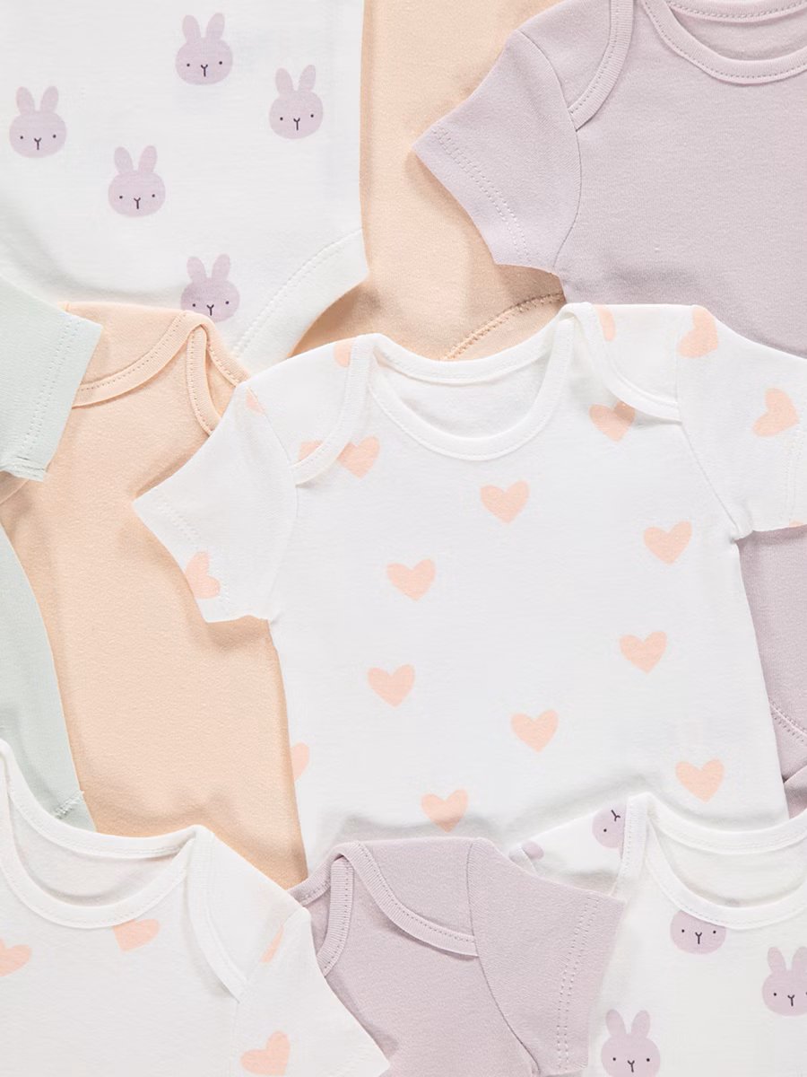 Pastel Heart Bunny Bodysuits 10 Pack detail 1