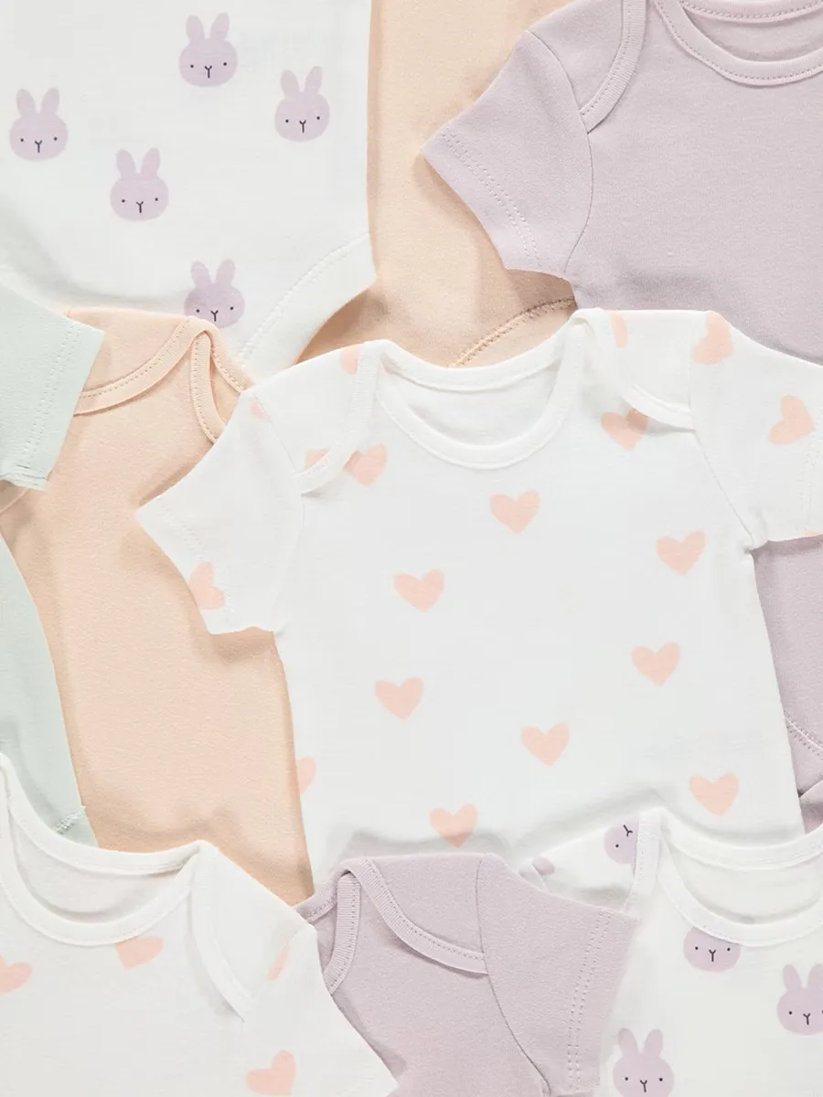 Pastel Heart Bunny Bodysuits 10 Pack