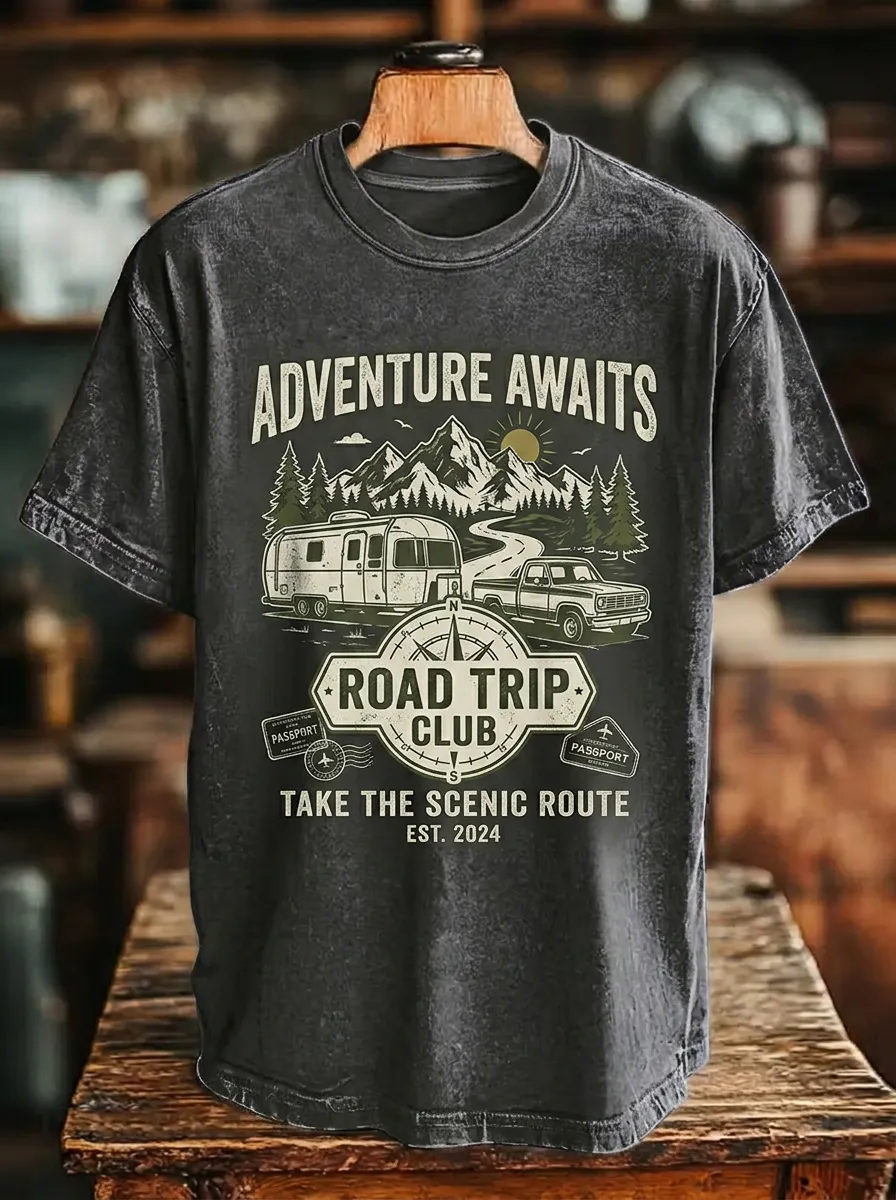 Unisex Road Trip Lover Camper Mountain Printed T-shirt