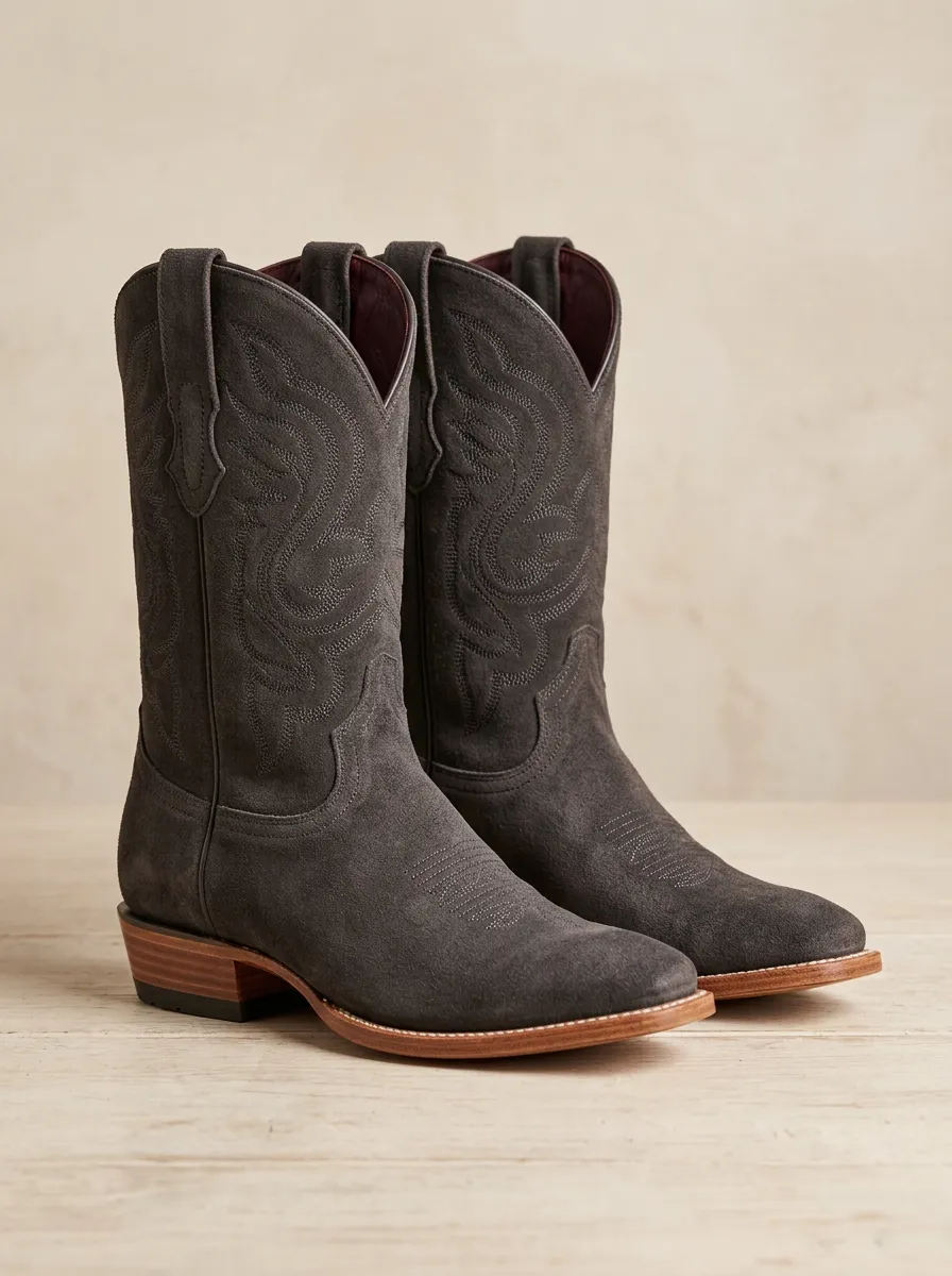 Vintage Leather Unisex Cowboy Boots With Embroidery