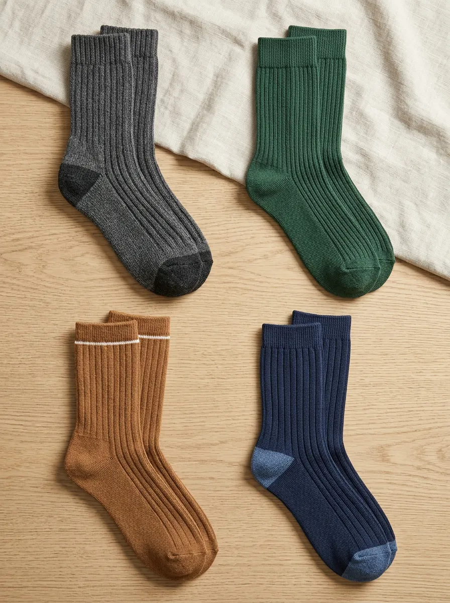 Men's Classic Ribbed Knit Cotton Crew Socks Set