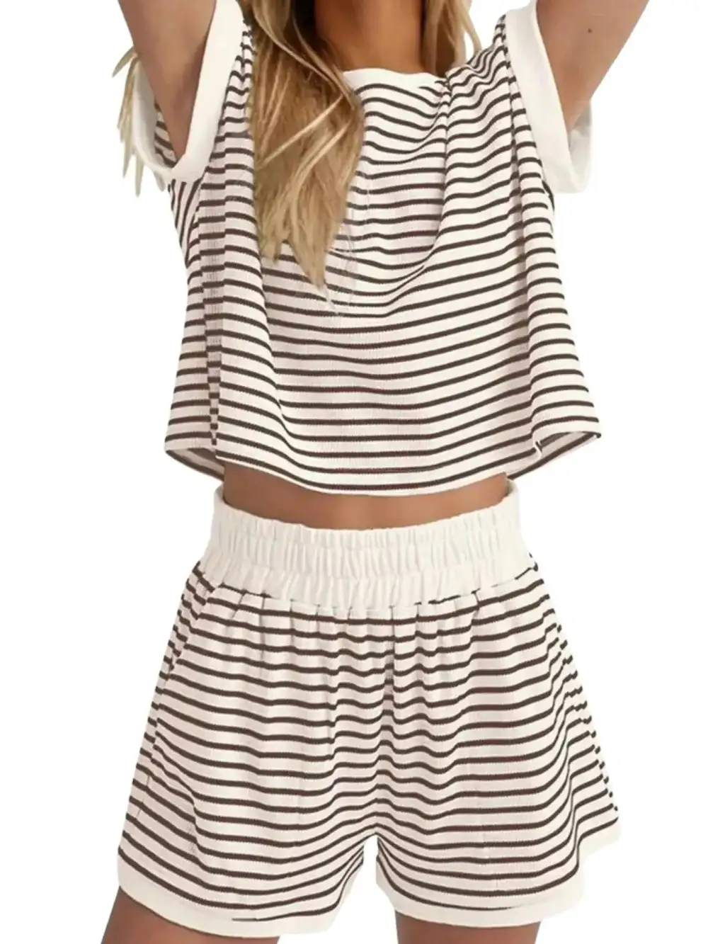 Striped Round Neck Top and Shorts Set