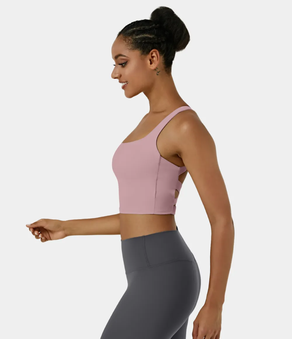 Softlyzero Airy Square Neck Backless Crisscross Cropped Cool Touch Yoga Tank Top-UPF50+