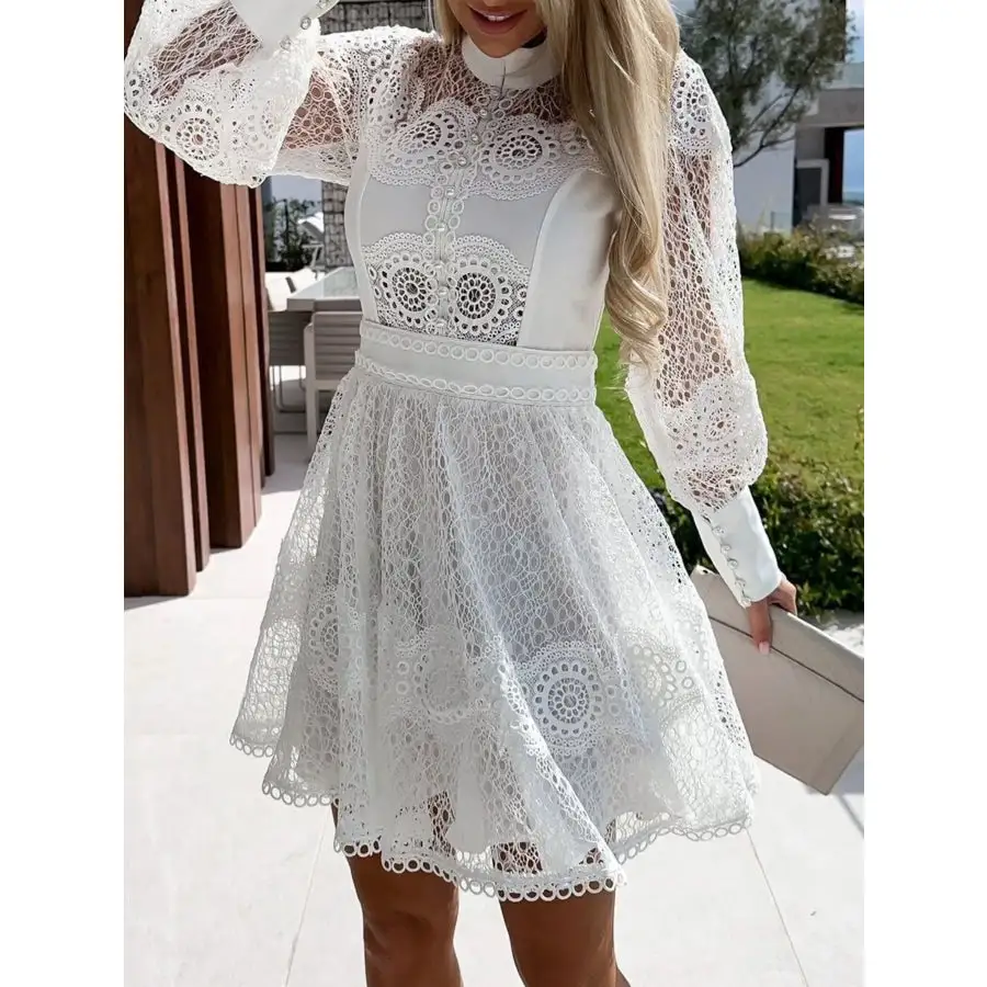 Lace Lantern Sleeve Mini Dress