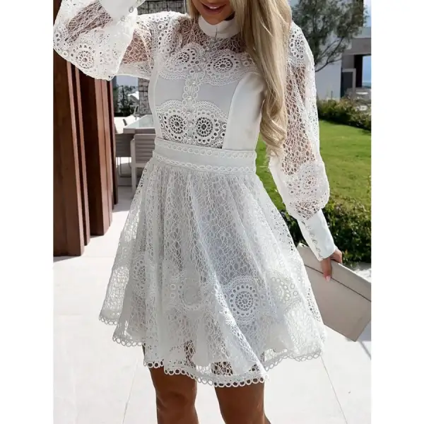 Lace Lantern Sleeve Mini Dress