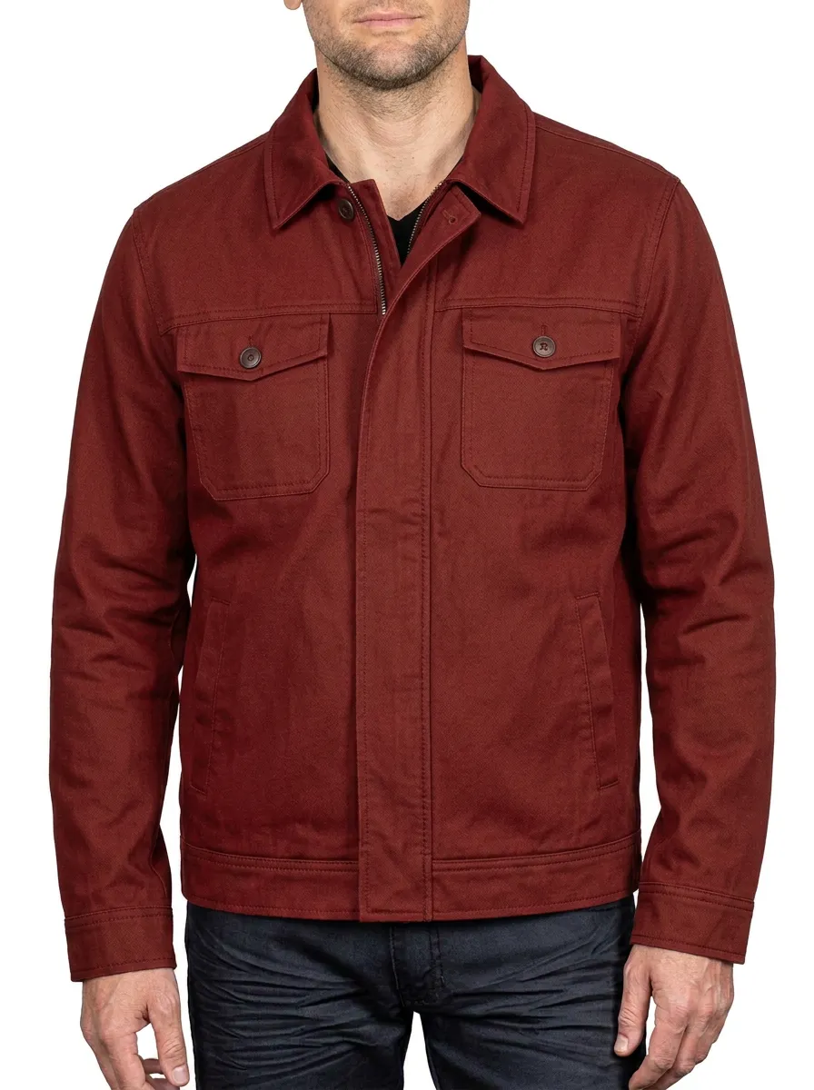 Men's Military Style Olive Green Cotton Utility Jacket