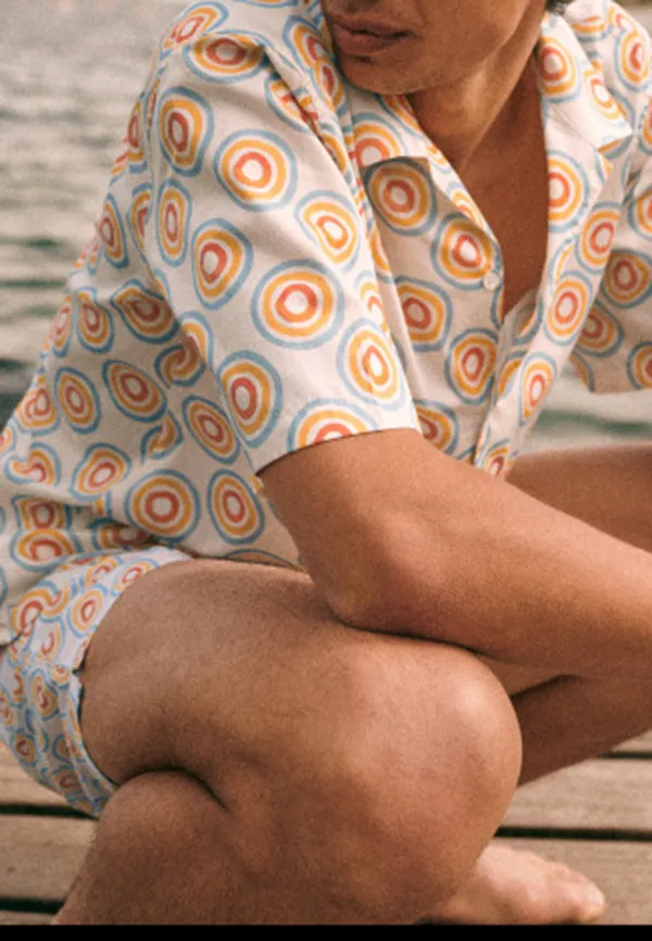 Retro Circle Print Short Sleeve Camp Collar Shirt