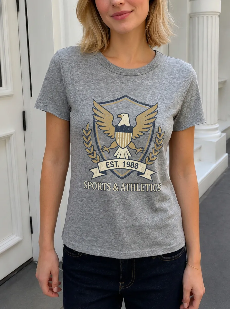 Women's Sports Athletics Eagle Shield Est 1988 Printed T-shirt