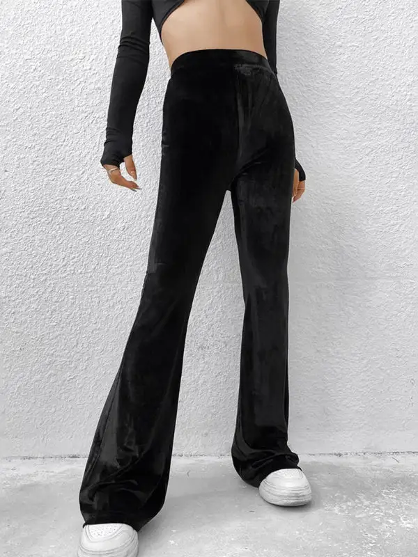 Velvet High Waist Flared Trousers Pants