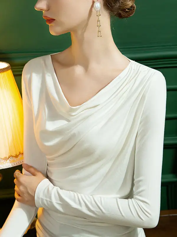 Refined Selection Long Sleeve Slim Fit Pleat Detail T-Shirt
