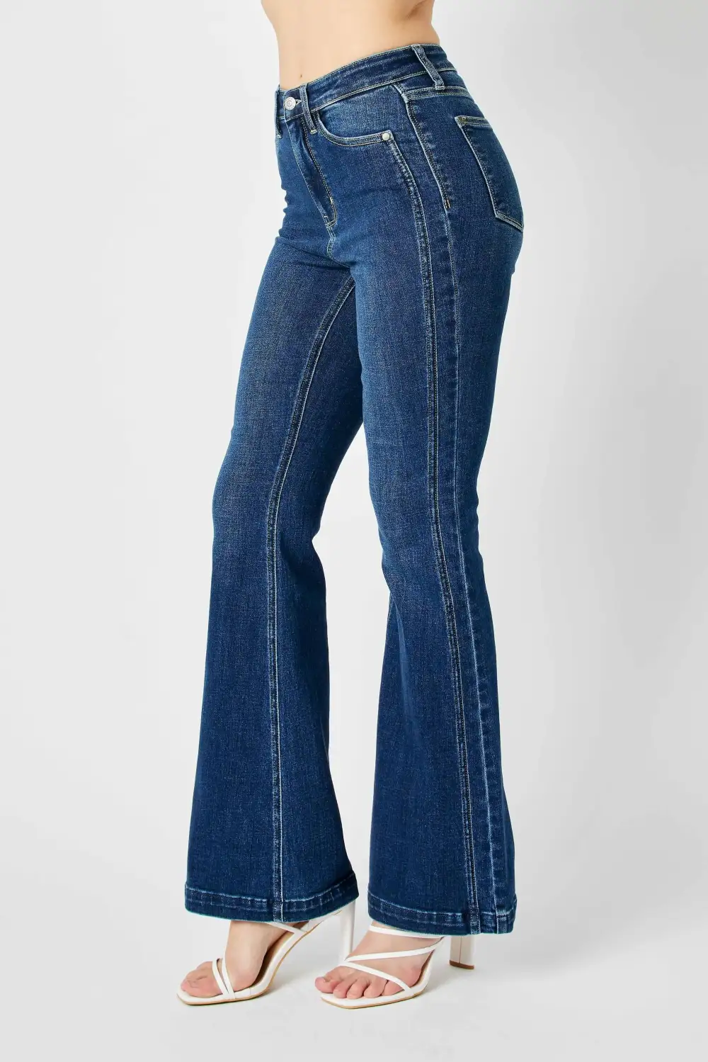 Smooth Flare Leg Seam Detail Denim Jeans