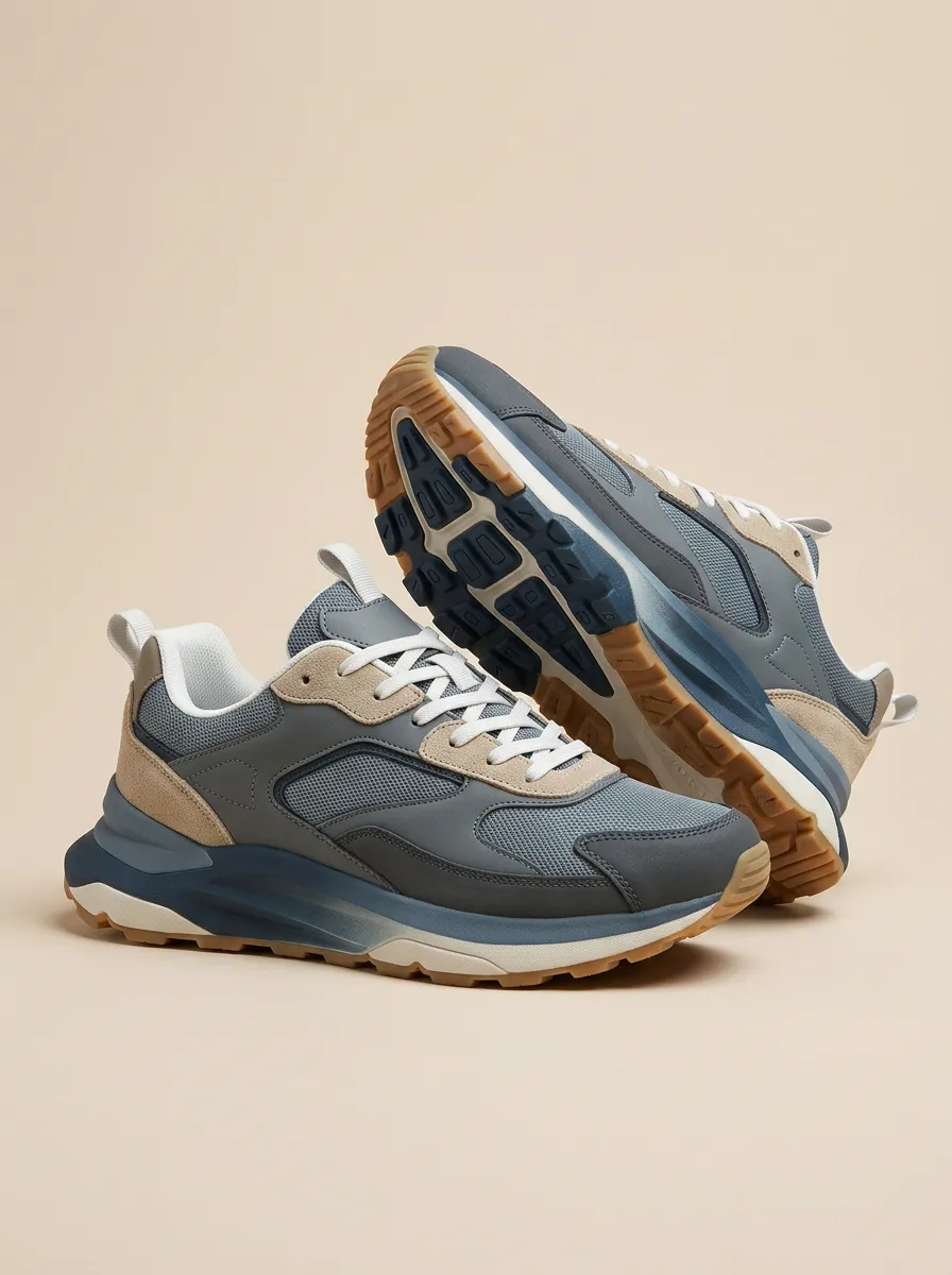 Casual Pattern Suede-Panel Mesh-Panel Casual Sneakers