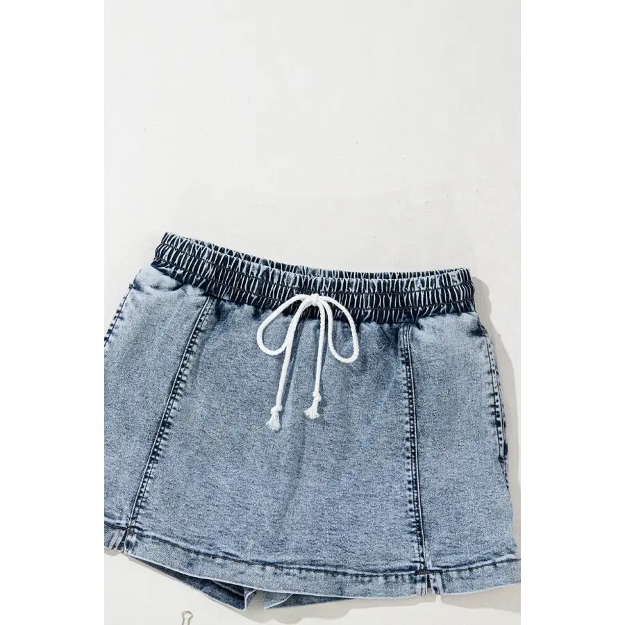 High Waist Drawstring Pocketed Denim Shorts