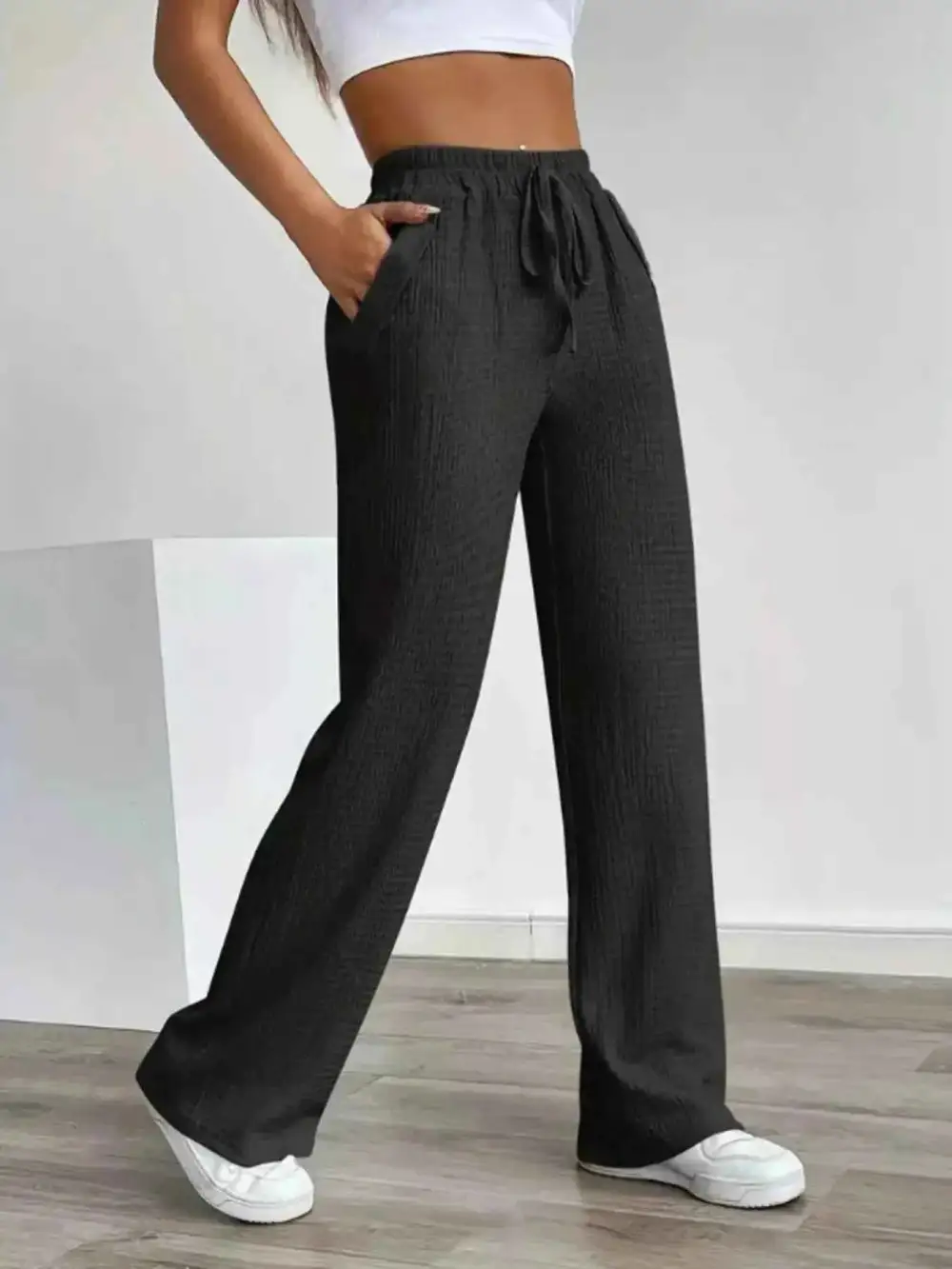 Texture Wide-Leg Pants