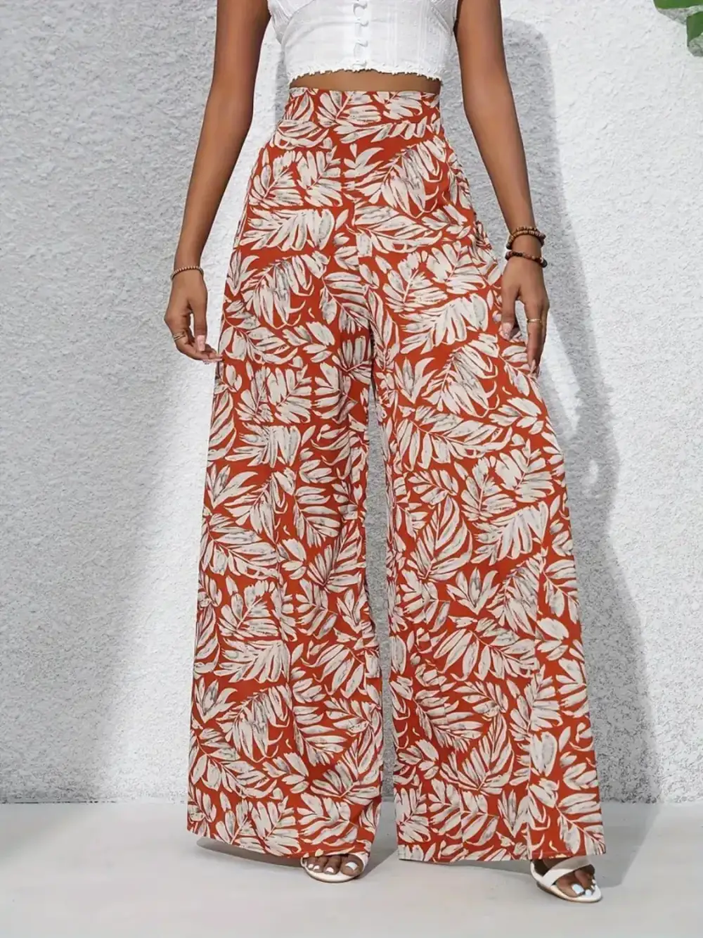 Wide Leg High Waist Printed Casual Pants
