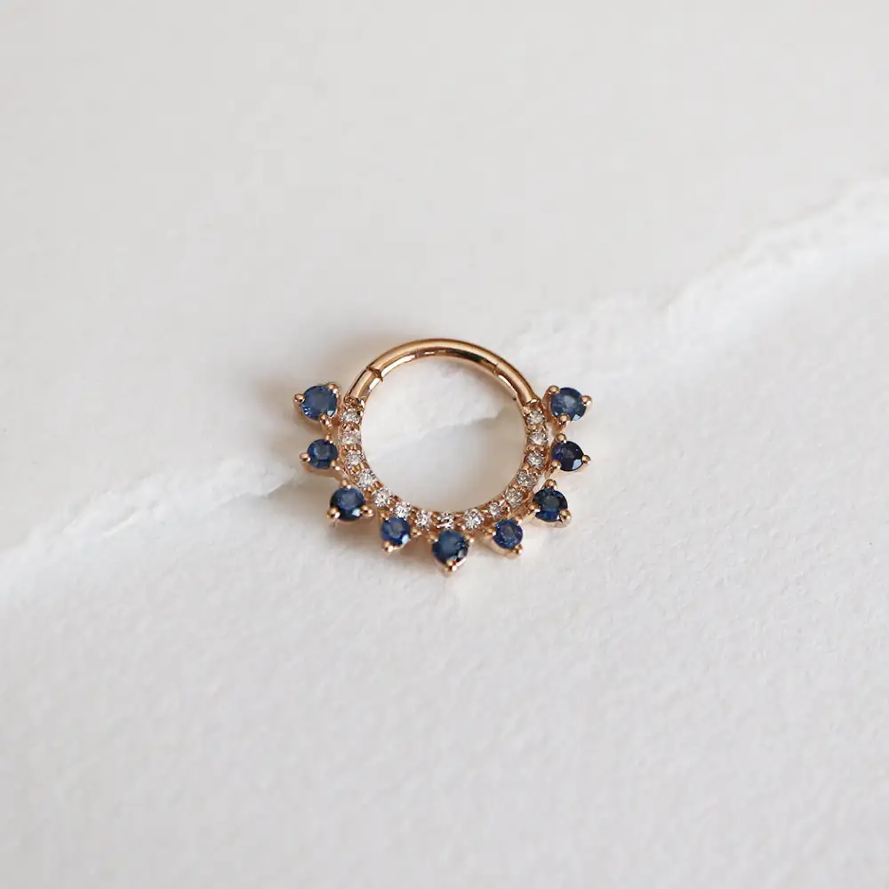 Diamond Sapphire Clicker Hoop Earring